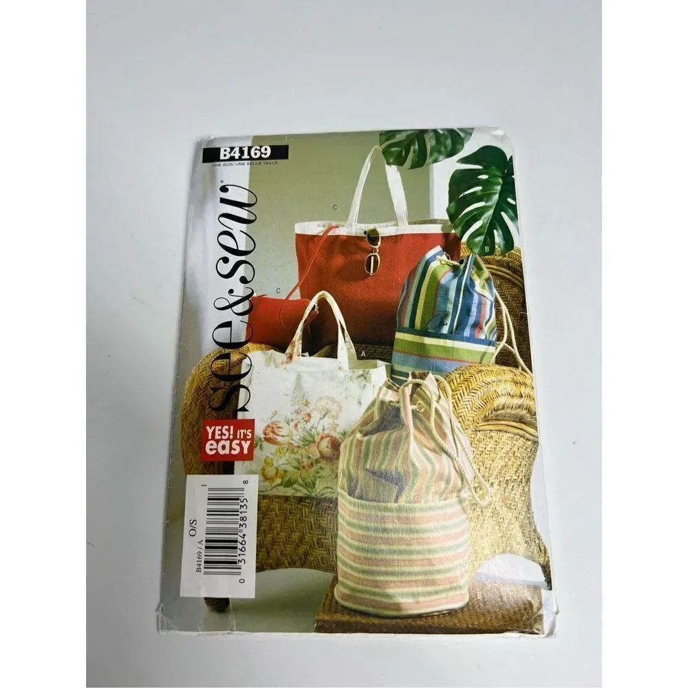 TOTE HANDBAG BEACH BAG SEE & SEW PATTERN B4169 *UNCUT/FF